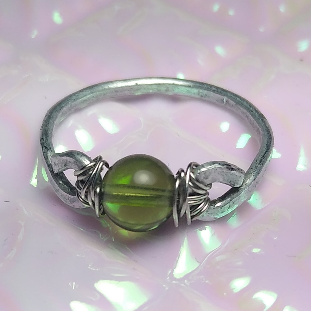 Stainless Steel- Real Moldavite 6mm Bead Ri…